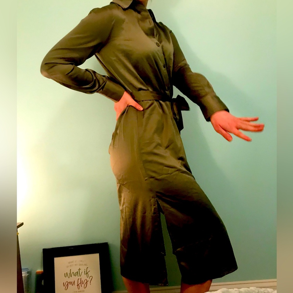 Olive green DKNY parachute maxi dress